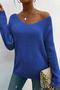 exquisite slight stretch v-neck lace trim sweaters_Black_Gray_Blue