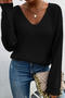 exquisite slight stretch v-neck lace trim sweaters_Black