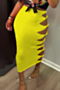 three colors solid color hollow out stretch slim summer fashion skirt_Black_Orange_Yellow
