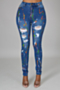 plus size autumn batch printing holes micro elastic new stylish tight jeans_Sky Blue_Dark Blue