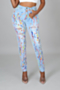 plus size autumn batch printing holes micro elastic new stylish tight jeans_Sky Blue
