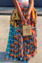 plus size summer s-4xl lattice batch printing stitching inelastic loose skirt_Red_Blue_Orange