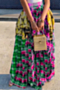 plus size summer s-4xl lattice batch printing stitching inelastic loose skirt_Red_Blue_Orange_Yellow_Green