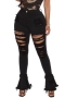 s-xl autumn new four colors micro-elastic holes stylish denim bell-bottoms_Black
