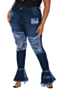2xl-5xl autumn new four colors micro-elastic holes stylish denim bell-bottoms_Black_Dark Green_Rose Red_Blue