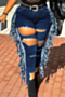 xl-5xl autumn new solid color micro-elastic holes tassels stylish grunge style jeans (without belt)_Sky Blue_Blue_Dark Blue