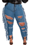 xl-5xl autumn new solid color micro-elastic holes tassels stylish grunge style jeans (without belt)_Sky Blue_Blue