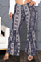 plus size xl-5xl new fashion batch printing micro casual elastic multi-layer flare pants_Dark Blue