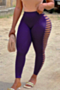 early autumn new plus size solid color stretch cutout side stylish sexy skinny leggings_Black_Purple