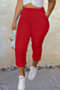 autumn new plus size solid color stretch tie-waist pockets casual minimalist pants_Black_White_Red