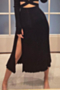 autumn four colors knitted stretch pleated buttons high-slit stylish midi skirt_Black