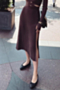 autumn four colors knitted stretch pleated buttons high-slit stylish midi skirt_Black_White_Brown
