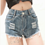 solid color plus-size button high-waisted hole pocket sexy raw edge lingerie hot shorts_Black_White_Blue