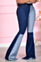 plus size 2 colors contrast color stitching new stylish all-match stretch casual flare jeans_Sky Blue_Dark Blue