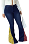 plus size autumn new stylish solid color stitching stretch casual flare jeans_Sky Blue_Blue_Dark Blue