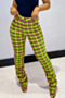 new autumn lattice batch printing plus size high waist stretch casual stylish pants_Light Green