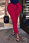 autumn new plus size solid color inelastic tie-waist pockets casual stylish cargo pants_Red