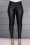 autumn plus size solid color pu micro-elastic pockets stylish tight curving leather trousers_Black