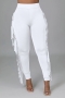 spring new stylish simple pure color stretch 4-colors slim tassel high-waist casual pants_Black_White