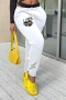 spring plus size two colors letter fixed printing stretch tie-waist pockets casual pants_Black_White