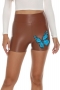 s-5xl summer new butterfly fixed printing micro elastic pu high waist stylish shorts (without top)_Black_Dark Green_Rose Red_Beige_Dark Blue_Brown
