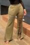 spring new stylish simple solid color stretch plus size zip-up pocket hole hollow casual flared pants_Black_Khaki 