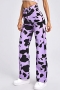 xs-l spring three colors cow batch printing inelastic high waist pockets zip-up stylish straight jeans_Black_Purple