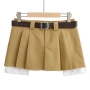 summer new stylish simple inelastic with belt zip-up pocket pleated sexy skort(with lining)_Black_Khaki