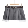 summer new stylish simple inelastic with belt zip-up pocket pleated sexy skort(with lining)_Black_Khaki _Dark Gray
