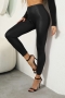 s-5xl spring solid color stretch high waist stylish imitation leather ankle leggings_Black