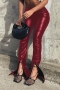 spring new plus size four colors solid color micro-elastic pu high waist low-slit stylish leather bell-bottoms_Black_Rose Red