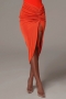 summer new stylish 3 colors orange stretch drawstring split irregular slim sexy midi skirt_Black_Brown_Orange