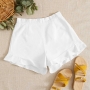 summer new solid color inelasitc ruffle zip-up slim stylish shorts_White