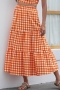 s-2xl plus size summer new stylish inelastic plaid printing casual midi skirt_Red_Blue_Orange