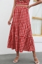 s-2xl plus size summer new stylish inelastic plaid printing casual midi skirt_Red