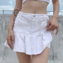 summer new four colors micro-elastic pockets button zip-up stylish all-match denim skort (without belt)_White