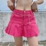 summer new four colors micro-elastic pockets button zip-up stylish all-match denim skort (without belt)_White_Sky Blue_Dark Blue_Magenta