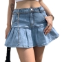summer new four colors micro-elastic pockets button zip-up stylish all-match denim skort (without belt)_White_Sky Blue