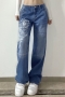 spring three colors fixed printing micro-elastic pockets button zip-up stylish straight jeans (without belt)_Black_Blue