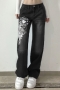 spring three colors fixed printing micro-elastic pockets button zip-up stylish straight jeans (without belt)_Black