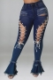 2xl-5xl plus size summer new solid color pockets cutout stylish lace-up button zip-up micro-elastic stretch denim flared pants_Black_Blue_Dark Blue