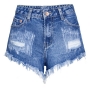 xs-xl summer new inelastic hole rivet decor pocket button zip-up fashion denim mini shorts_Blue