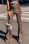 spring & summer new plus size animal printing stretch high waist stylish slim bell-bottomed pant_Leopard
