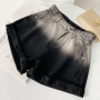 summer new 4 colors gradient color inelastic high waist pockets button zip-up stylish all-match denim shorts (size run small)_Black