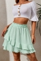 summer new 4 colors solid color stretch ruffle high-waisted irregular fashion mini skirt(without top)_Black_White_Sky Blue_Green