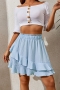 summer new 4 colors solid color stretch ruffle high-waisted irregular fashion mini skirt(without top)_Black_White_Sky Blue