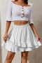summer new 4 colors solid color stretch ruffle high-waisted irregular fashion mini skirt(without top)_Black_White