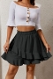 summer new 4 colors solid color stretch ruffle high-waisted irregular fashion mini skirt(without top)_Black
