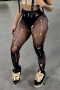 summer new 5 colors hollow solid color stretch slim stylish sexy leggings_Black