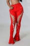 s-3xl spring plus size three colors micro-elastic high waist hollow eyelet tied pockets button zip-up stylish curvy flare jeans_Black_Red
